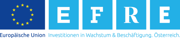 Fördernehmer sind verpflichtet, über die erhaltene EU-Förderung zu informieren, unter anderem durch die Verwendung des IWB/EFRE-Programmlogos. Abbildung des IWB/EFRE-Programmlogos bestehend aus: EU-Fahne mit dem darunterstehenden Zusatz "Europäische Union", die Buchstaben E F R E einzeln in blauen Kästen und den Zusatz "Investitionen in Wachstum und Beschäftigung. Österreich."