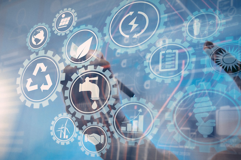 grafik mit icons die Energie sparen symbolisieren